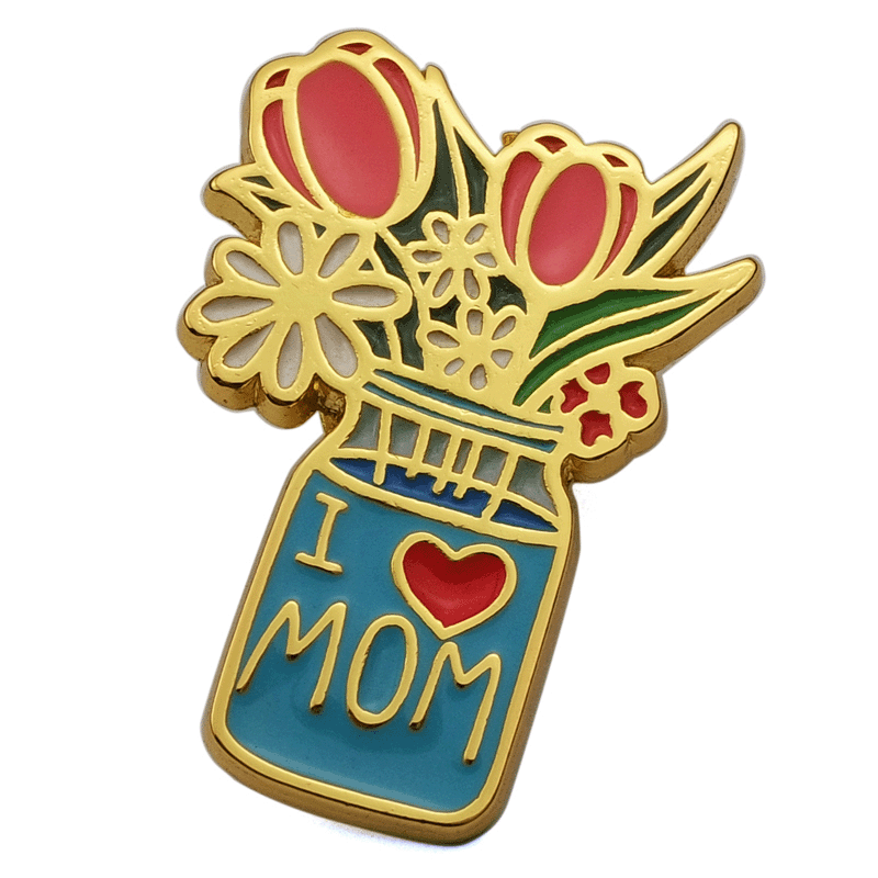 pin-shiny gold I Love Mom pin